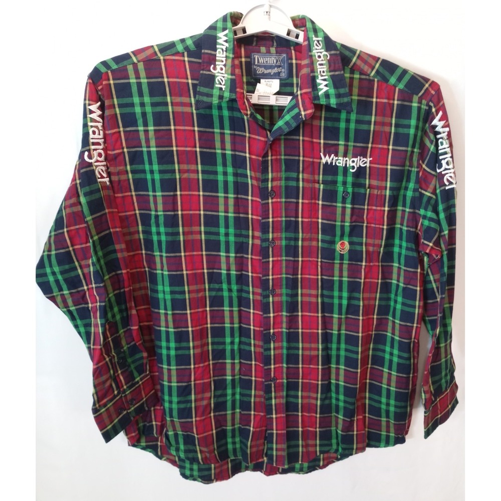 Wrangler Twenty X Long Sleeve Button Down Men's Shirt, XL, Red Green Plaid